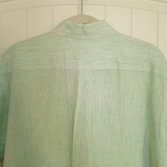 Brooks Brothers Linen Short Sleeve Button Down Shirt Green Stripe Size L - Picture 6 of 10